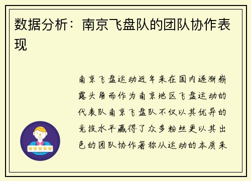 数据分析：南京飞盘队的团队协作表现