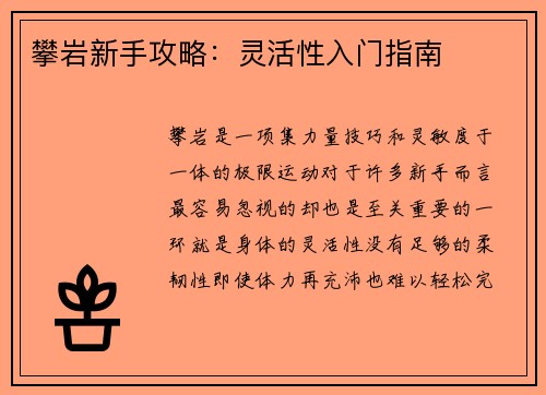 攀岩新手攻略：灵活性入门指南