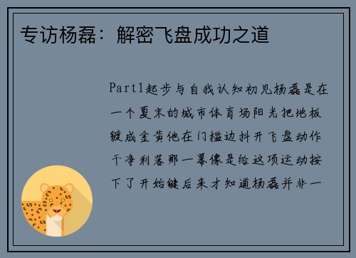 专访杨磊：解密飞盘成功之道